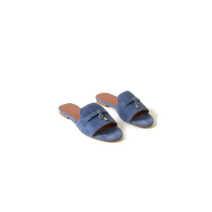Loro Piana Summer Charms Mule in Blue Suede