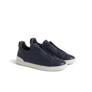 Zegna Navy Blue Deerskin Triple Stitch™ Sneakers