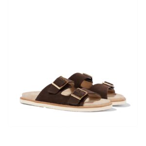 Brunello Cucinelli Brown Suede Double-Buckle Sandals