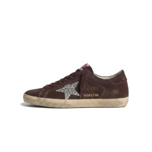 Golden Goose Super-Star in brown suede with silver glitter star