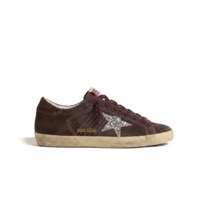 Golden Goose Super-Star in brown suede with silver glitter star