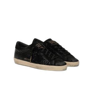 Golden Goose Super-Star LTD in black croc-print leather with black suede star and heel tab