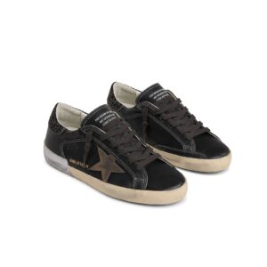 Golden Goose in black glitter with cream star and suede inserts