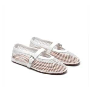 Alaïa Fishnet Mary Jane Ballet Flats – White
