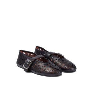 Alaïa Laser-Cut Leather Mary Jane Ballet Flats – Black