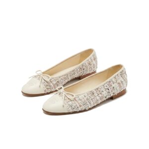 Chanel Classic Ballerinas – White Tweed & Ivory