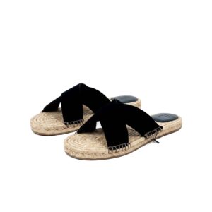 ZEGNA Black Suede Criss-Cross Espadrille Slides