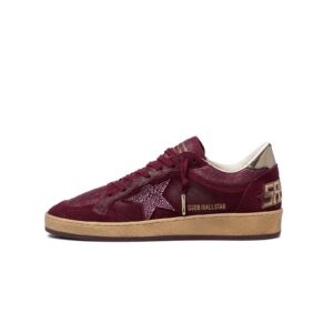 Golden Goose Ball Star in burgundy suede with crystal star and metallic leather heel tab